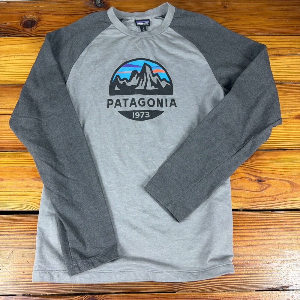 Patagonia Fleece T Shirt Mens Medium Organic Cotton Gray Heavyweight Long Sleeve